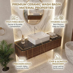 ARQUIN Wash Basin for Bathroom Tabletop | Ceramic Glossy Rectangular Countertop Vessel Sink | Vanity Washbasin for Dining Hall & Home COASTA