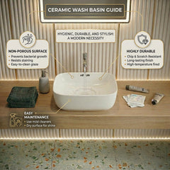 ARQUIN Wash Basin for Bathroom Tabletop | Ceramic Glossy Rectangular Countertop Vessel Sink | DOVE