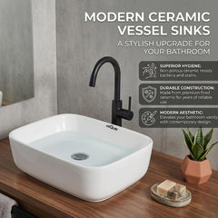 ARQUIN Wash Basin for Bathroom Tabletop | Ceramic Glossy Rectangular Countertop Vessel Sink | DOVE