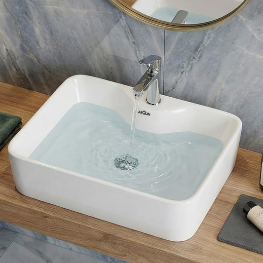 ARQUIN ARQUIN Wash Basin for Bathroom Tabletop | Ceramic Glossy Rectangular Countertop Vessel Sink | Vanity Washbasin for Dining Hall & Home DUCK