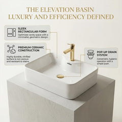 ARQUIN ARQUIN Wash Basin for Bathroom Tabletop | Ceramic Glossy Rectangular Countertop Vessel Sink | Vanity Washbasin for Dining Hall & Home DUCK