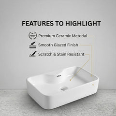 ARQUIN ARQUIN Wash Basin for Bathroom Tabletop | Ceramic Glossy Rectangular Countertop Vessel Sink | Vanity Washbasin for Dining Hall & Home DUCK