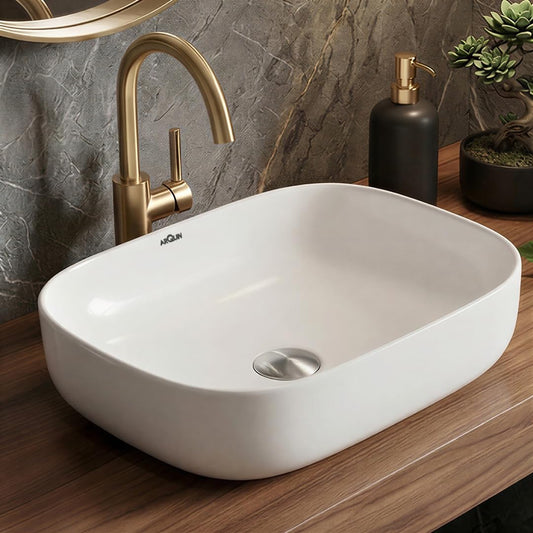 ARQUIN ARQUIN Wash Basin for Bathroom Tabletop | Ceramic Glossy Rectangular Countertop Vessel Sink | Vanity Washbasin for Dining Hall & Home FORD