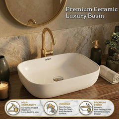 ARQUIN ARQUIN Wash Basin for Bathroom Tabletop | Ceramic Glossy Rectangular Countertop Vessel Sink | Vanity Washbasin for Dining Hall & Home FORD