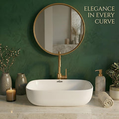 ARQUIN ARQUIN Wash Basin for Bathroom Tabletop | Ceramic Glossy Rectangular Countertop Vessel Sink | Vanity Washbasin for Dining Hall & Home FORD