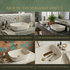ARQUIN ARQUIN Wash Basin for Bathroom Tabletop | Ceramic Glossy Rectangular Countertop Vessel Sink | Vanity Washbasin for Dining Hall & Home FORD