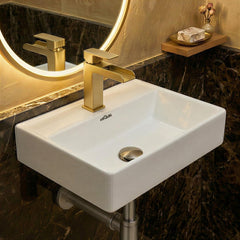 Platinum Ceramic Wall Hung Washbasin for Bathroom | Wall Mounted Rectangular Sink| Ceramic Wall Hung Small Bathroom Basin CUBIC