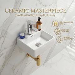 Platinum Ceramic Wall Hung Washbasin for Bathroom | Wall Mounted Rectangular Sink| Ceramic Wall Hung Small Bathroom Basin CUBA