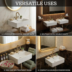 Platinum Ceramic Wall Hung Washbasin for Bathroom | Wall Mounted Rectangular Sink| Ceramic Wall Hung Small Bathroom Basin CUBIC