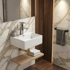Platinum Ceramic Wall Hung Washbasin for Bathroom | Wall Mounted Rectangular Sink| Ceramic Wall Hung Small Bathroom Basin CUBA