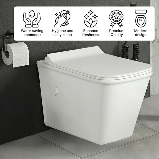 Platinum Ceramic Wall Hung Western Commode  (BELLA-Rimless)