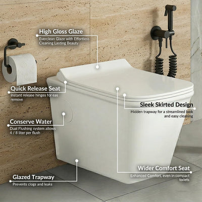 Platinum Ceramic Wall Hung Western Commode  (BELLA-Rimless)