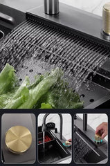 Waterfall Smart Kitchen Sink (24 x 18 x 9 Inches) | Heavy Stainless Steel Sink