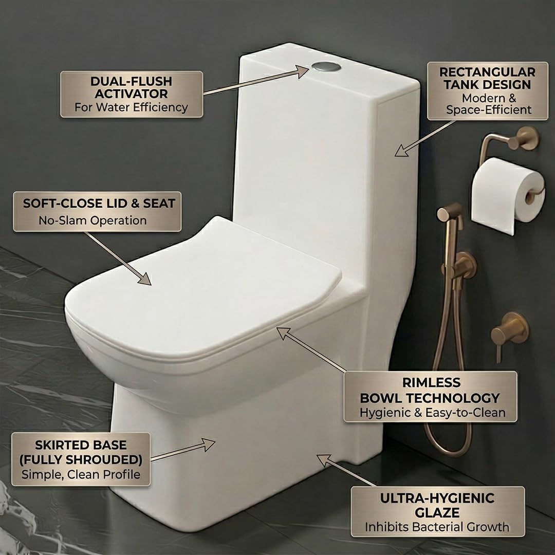 One Piece Ceramic Toilet Commode (ORCHID-Rimless)