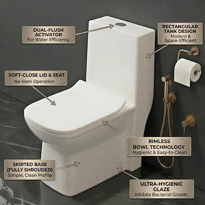 One Piece Ceramic Toilet Commode (ORCHID-Rimless)