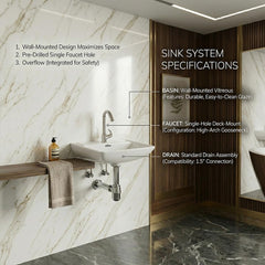 Platinum Ceramic Wall Hung Washbasin for Bathroom | Wall Mounted Rectangular Sink Ceramic Wall Hung Small Bathroom Basin PLANO