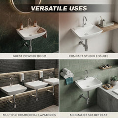 Platinum Ceramic Wall Hung Washbasin for Bathroom | Wall Mounted Rectangular Sink Ceramic Wall Hung Small Bathroom Basin PLANO