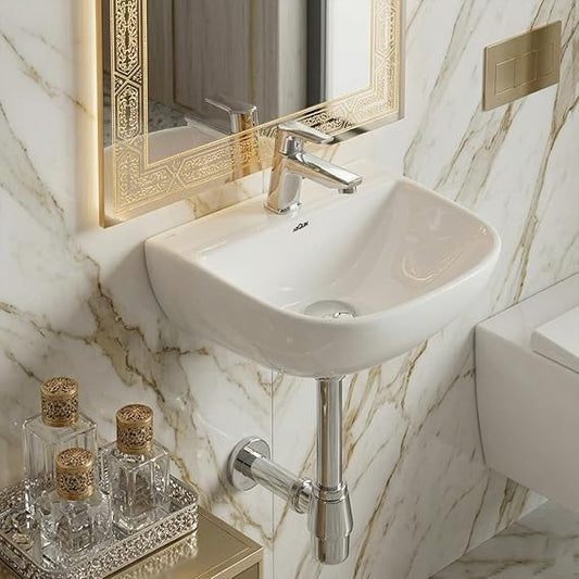 Platinum Ceramic Wall Hung Washbasin for Bathroom | Wall Mounted Rectangular Sink | Ceramic Wall Hung Small Bathroom Basin PEARL