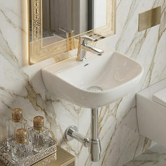 Platinum Ceramic Wall Hung Washbasin for Bathroom | Wall Mounted Rectangular Sink | Ceramic Wall Hung Small Bathroom Basin PEARL