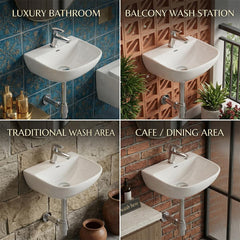 Platinum Ceramic Wall Hung Washbasin for Bathroom | Wall Mounted Rectangular Sink | Ceramic Wall Hung Small Bathroom Basin PEARL