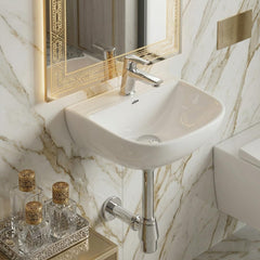 Platinum Ceramic Wall Hung Washbasin for Bathroom | Wall Mounted Rectangular Sink | Ceramic Wall Hung Small Bathroom Basin PEARL